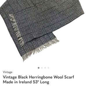 Vintage Black Herringbone Wool Scarf Made in Ireland 53" Long